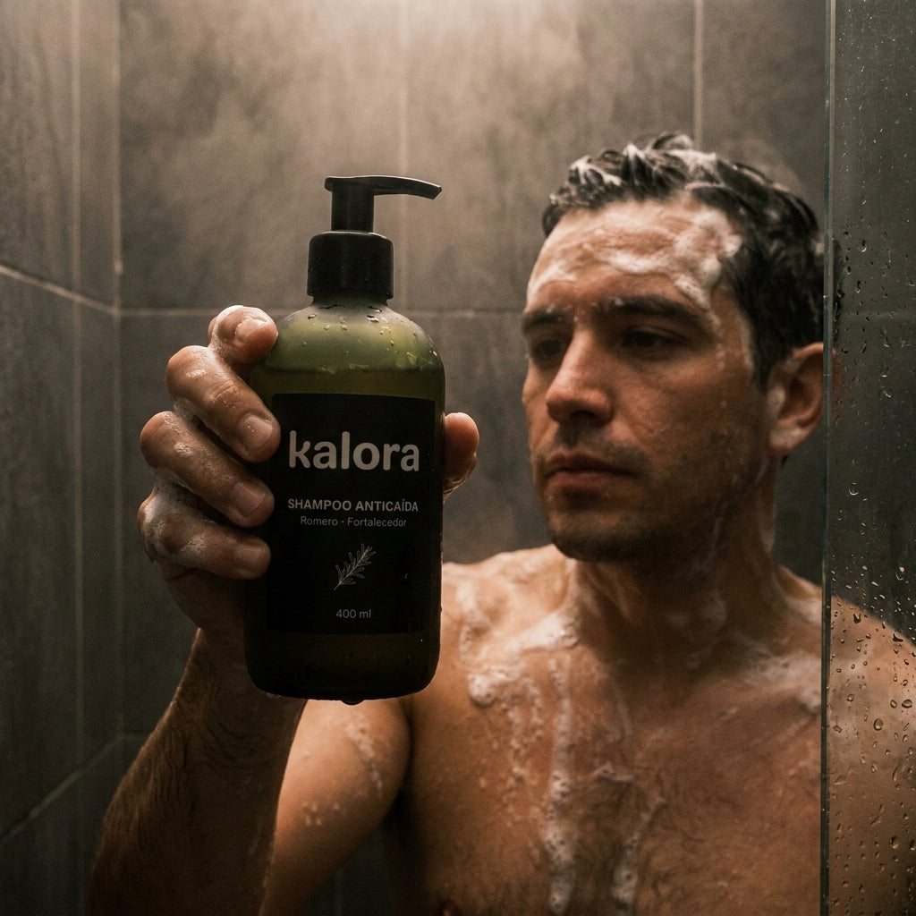 Shampoo de romero kalora men en la ducha
